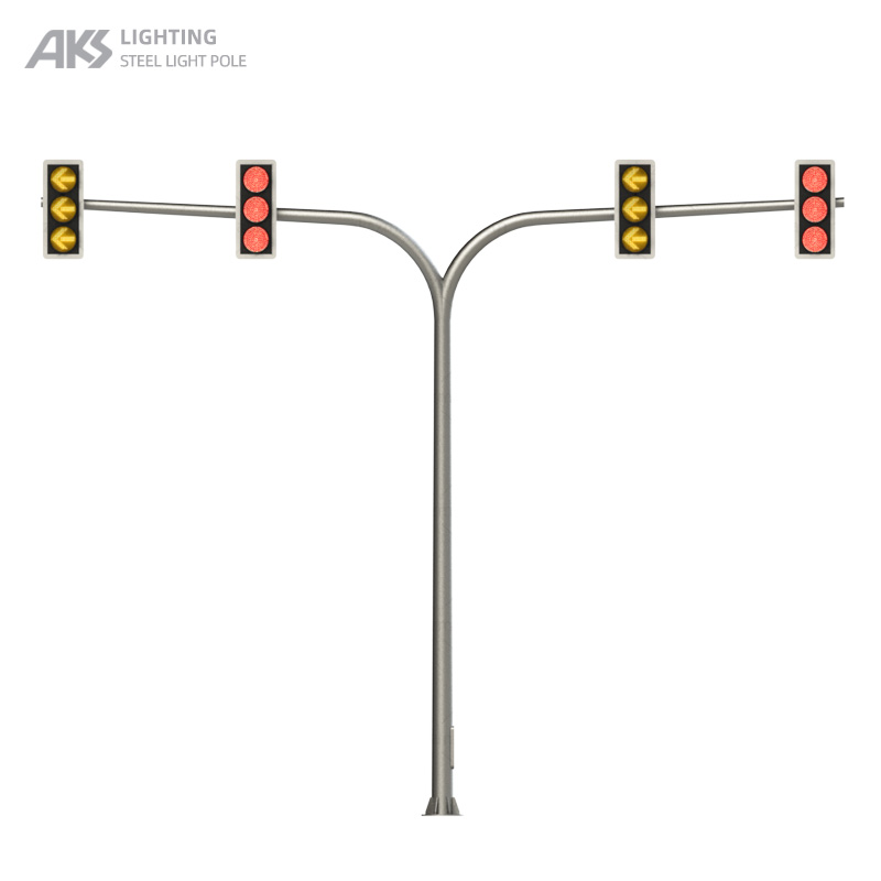 Conical / Round / Polygonal Double Arms Traffic Light Pole For Railway Crossing